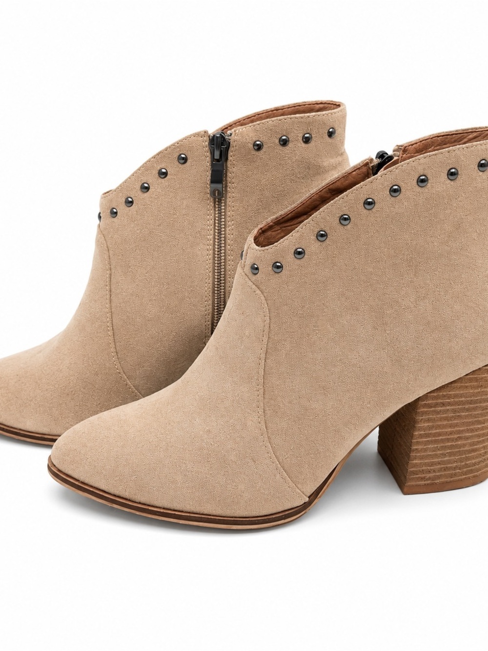 BEAST FASHION Taupe Suede Studded Ankle Booties